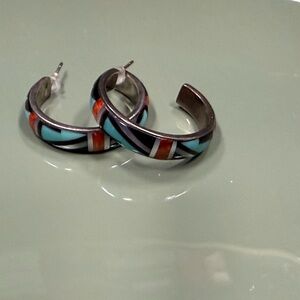 Silver and Turquoise Hoop Earrings